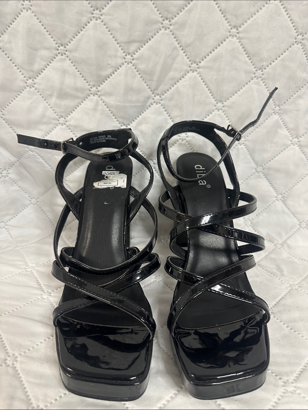 Diba Black Patent Strappy Platform Sandals
